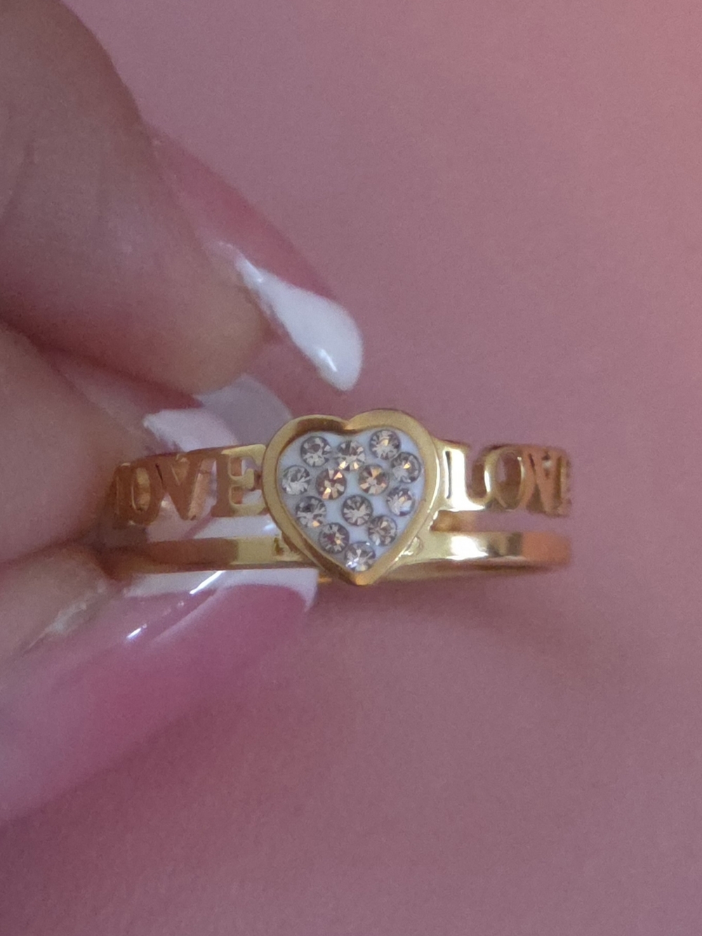 Gold Heart Crystal Love Ring  Stainless steel 7 0r 8 Available .